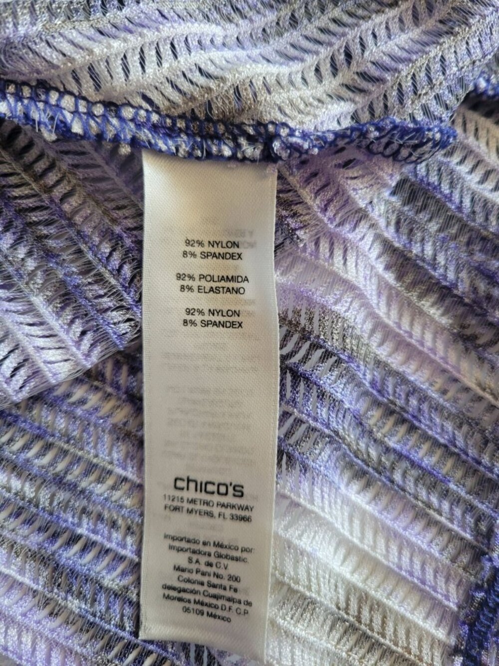 Chico's Purple & White Ikat Geometric Mesh Open Front Cardigan Size 3 (XL) - Picture 8 of 10